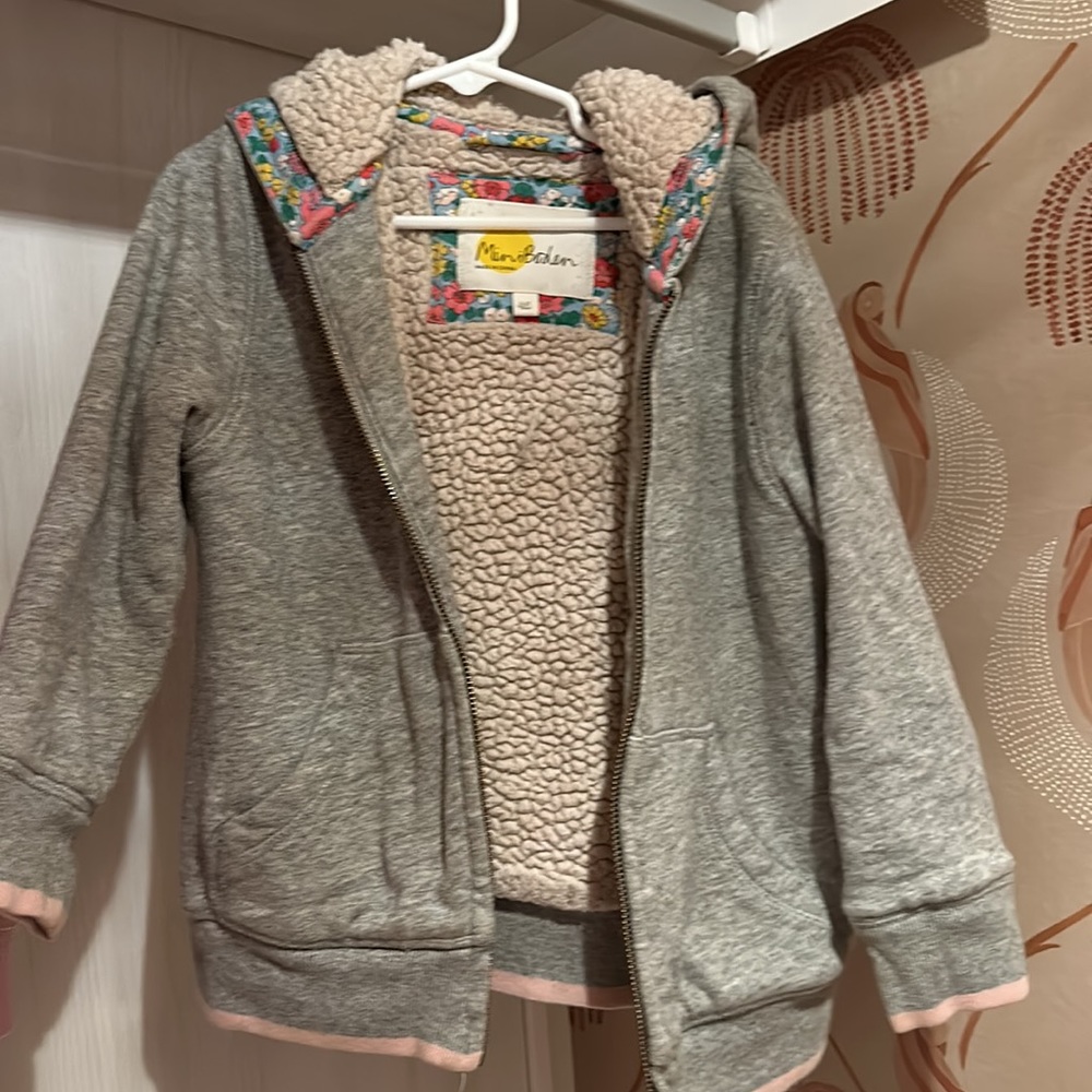 Mini Boden lined zip up hoodie, size 5-6
